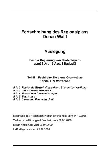 Fortschreibung des Regionalplans Donau-Wald Auslegung