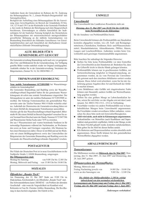 MITTEILUNGSBLATT DER GEMEINDE BRANNENBURG