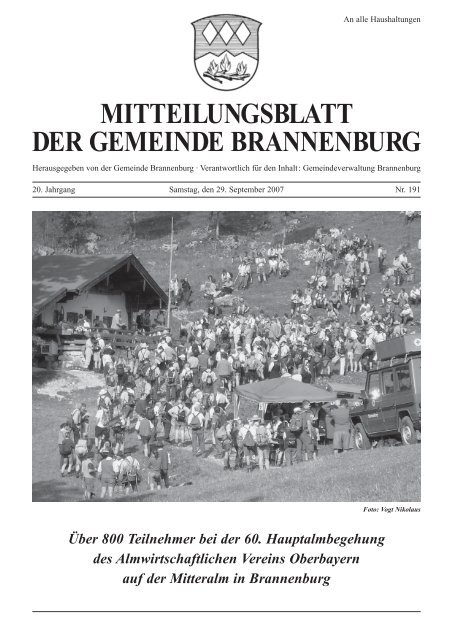 MITTEILUNGSBLATT DER GEMEINDE BRANNENBURG