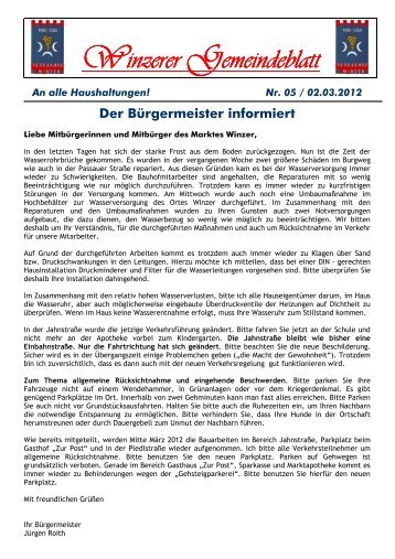 Nr. 05 / 02.03.2012 Der Bürgermeister informiert - Markt Winzer