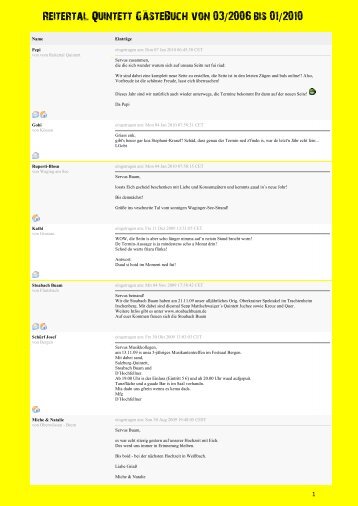 Reitertal Quintett GasteBuch von 03/2006 bis 01/2010