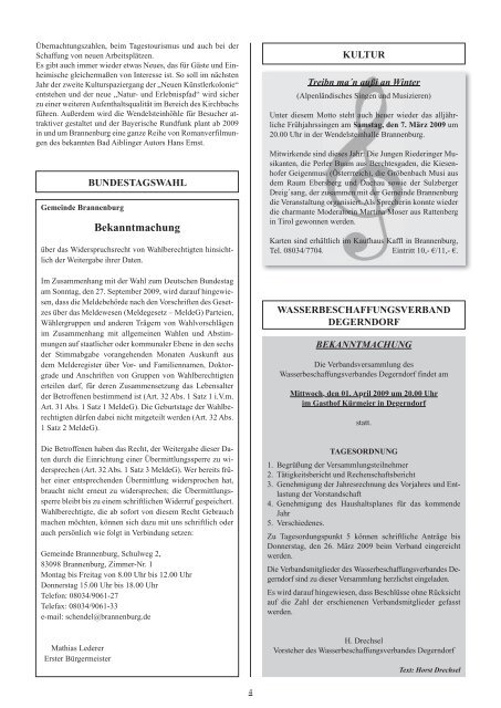 MITTEILUNGSBLATT DER GEMEINDE BRANNENBURG