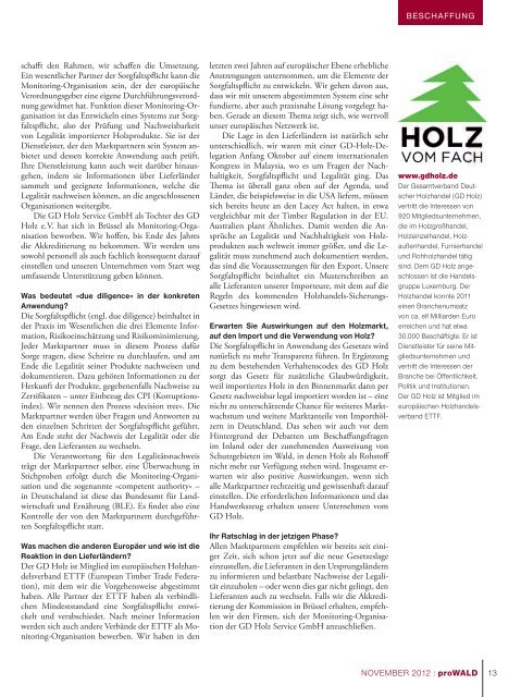 November-Ausgabe 2012 - Deutscher Forstverein