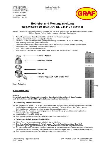 Betriebs- und Montageanleitung Regendieb® de luxe (Art.-Nr ...