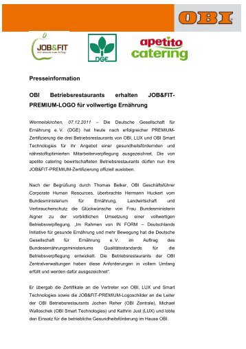 Presseinformation OBI Betriebsrestaurants ... - apetito catering