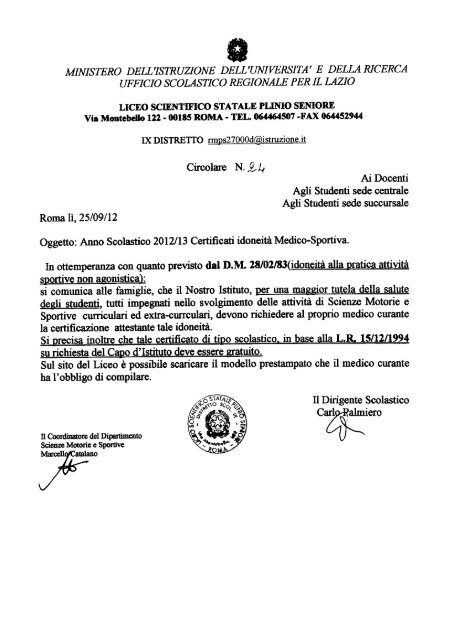 Certificati idoneità Medico-Sportiva - Liceo Plinio Seniore