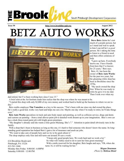 BETZ AUTO WORKS - South Pittsburgh Development Corporation