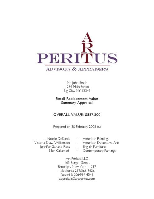 Art Peritus Sample Appraisal - Art Peritus Appraisers & Advisors