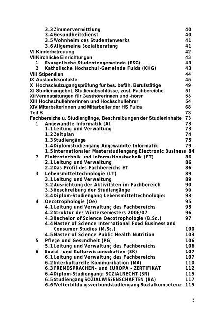 Winter 2006/07 Vorlesungsverzeichnis - Hochschule Fulda