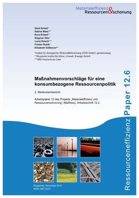 Massnahmenvorschlage Fur Eine Konsumbezogene Ressourcenpolitik