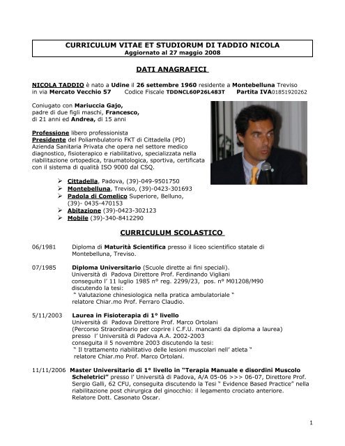 CURRICULUM VITAE ET STUDIORUM DI TADDIO ... - Riabilita