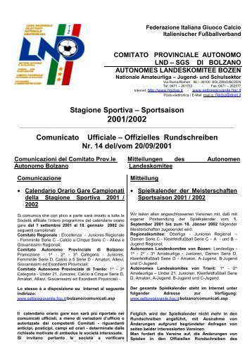 Stagione Sportiva â€“ Sportsaison Comunicato Ufficiale â€“ Offizielles ...