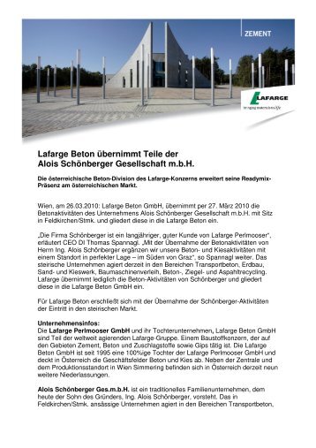 Lafarge Beton übernimmt Teile der Alois Schönberger Gesellschaft ...