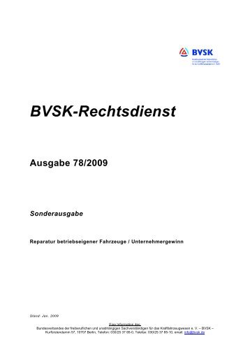 BVSK-Rechtsdienst Ausgabe 78/2009 Sonderausgabe