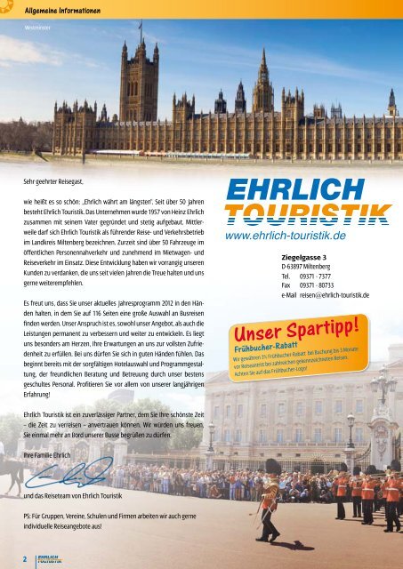 Jahresprogramm 2012 - Ehrlich Touristik