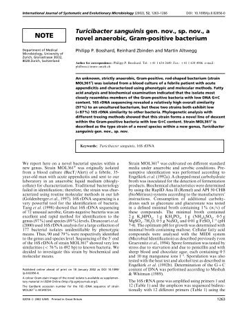 NOTE Turicibacter sanguinis gen. nov., sp. nov., a novel anaerobic ...