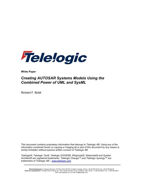 Describing an AUTOSAR System using UML/SysML - Automotive ...