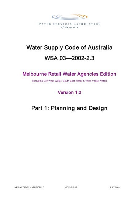 Melbourne Retail Water Agencies Edition Version 1.0