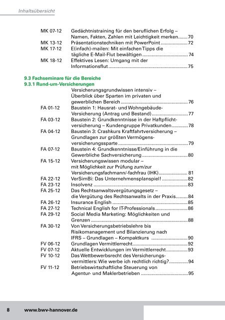 Bildungsprogramm 2012 - BWV Hannover