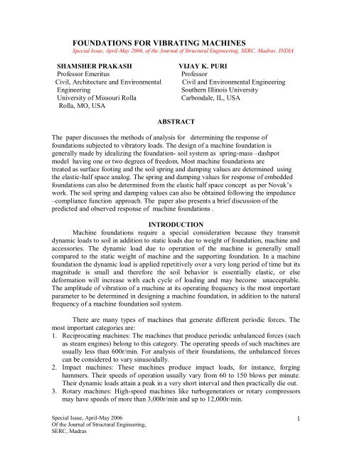 Foundations for Vibrating Machines - Shamsher Prakash Foundation