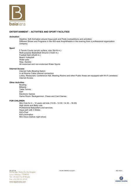 baia lara hotel summer 2012 fact sheet & ultra all inclusive concept