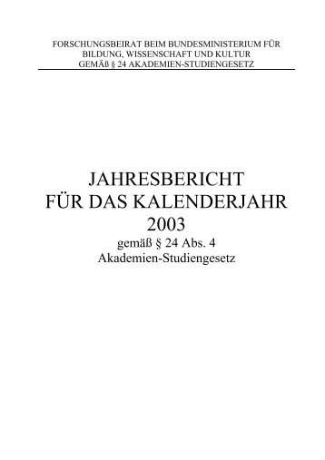 jahresbericht für das kalenderjahr 2003 - Bundesministerium für ...