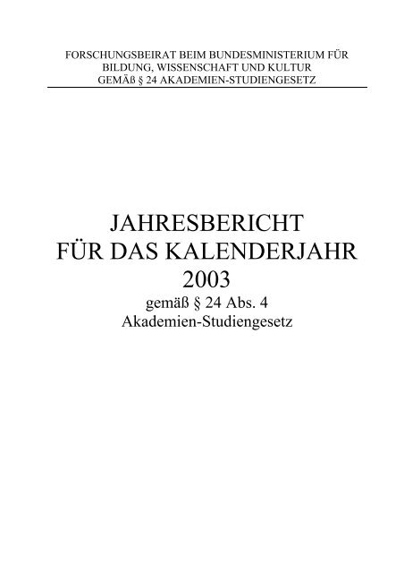 jahresbericht für das kalenderjahr 2003 - Bundesministerium für ...