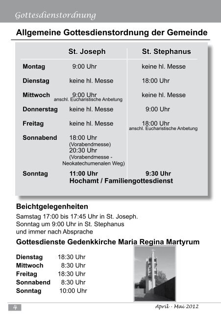 April - Mai 2012 PFARRBRIEF - St. Joseph, Siemensstadt