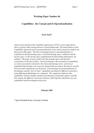 Working Paper Number 66 Capabilities: the Concept and its ...