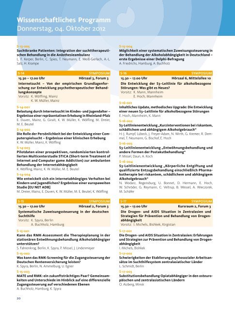 Wissenschaftliches Programm - Deutscher Suchtkongress 2013