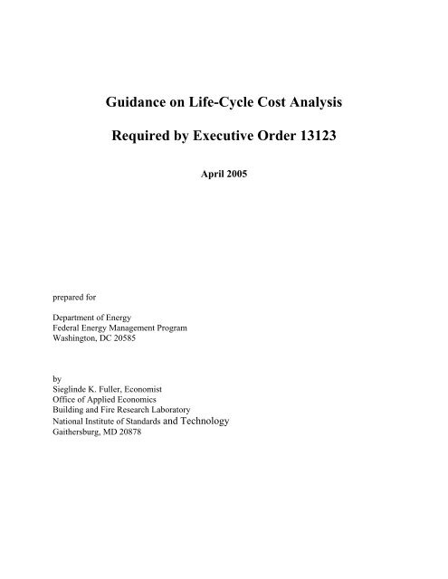 Guidance on Life-Cycle Cost Analysis Required by Executive Order ...