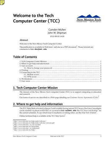 Welcome to the Tech Computer Center (TCC) - New Mexico Tech
