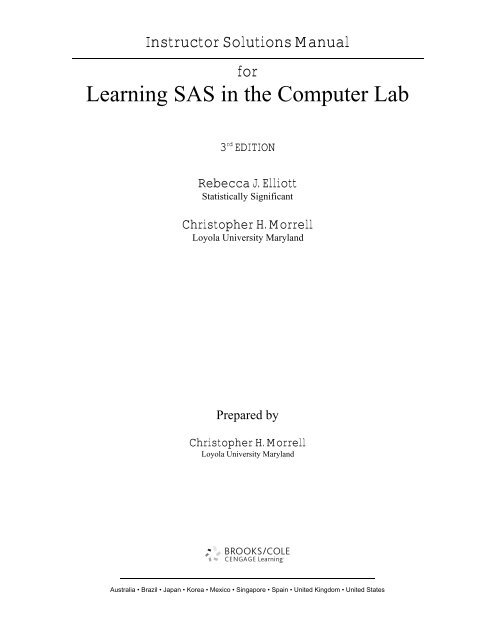 Instructor's Solutions Manual for Learning SAS in the Computer Lab