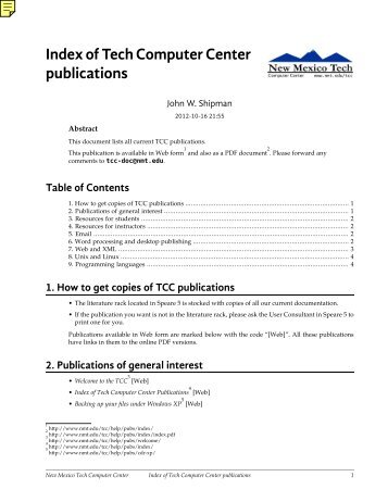 Index of Tech Computer Center publications - New Mexico Tech