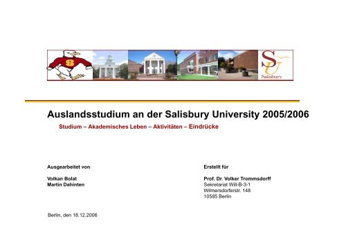 Auslandsstudium an der Salisbury University 2005/2006 - TU Berlin