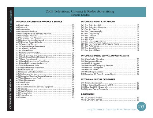 2005 Television, Cinema & Radio Advertising - New York Festivals