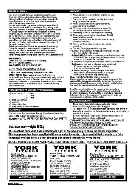 warranty registration - York Fitness