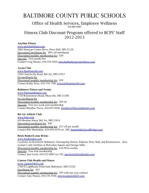 Fitness Club Discounts - Baltimore County Public Schools