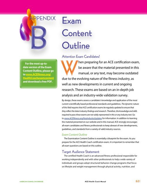 ACE Health Coach Exam Content Outline ACE Health Coach Exam Content Outline