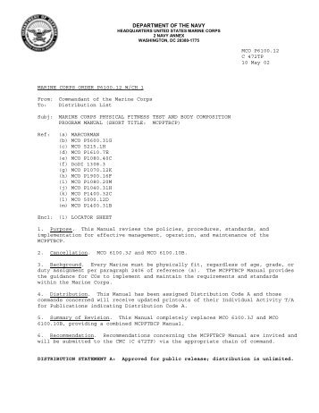 MCO P6100.12 MARINE CORPS PHYSICAL FITNESS TEST AND ...