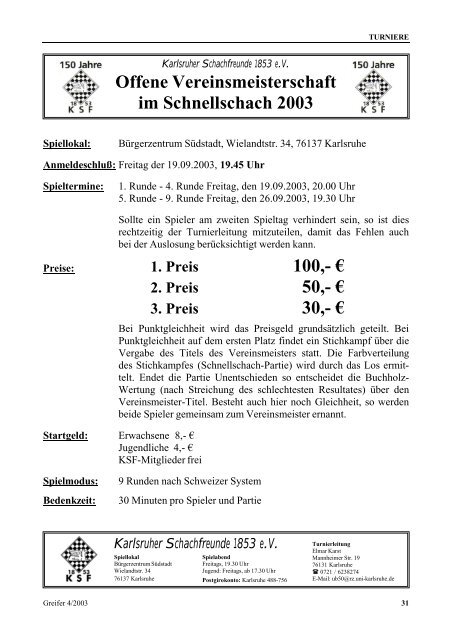 Greifer 4/2003 - Karlsruher Schachfreunde 1853 e.V.