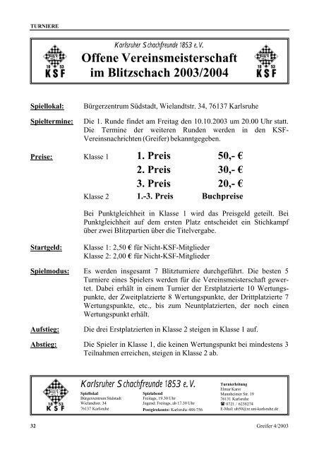 Greifer 4/2003 - Karlsruher Schachfreunde 1853 e.V.