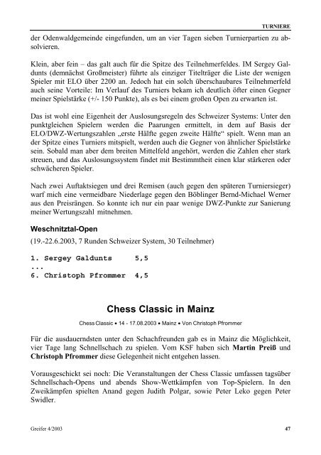 Greifer 4/2003 - Karlsruher Schachfreunde 1853 e.V.