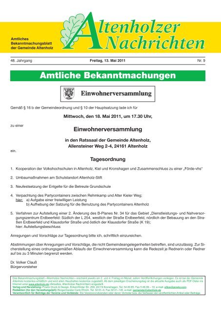 Altenholzer Nachrichten, Freitag, 13. Mai 2011 - bei der Gemeinde ...