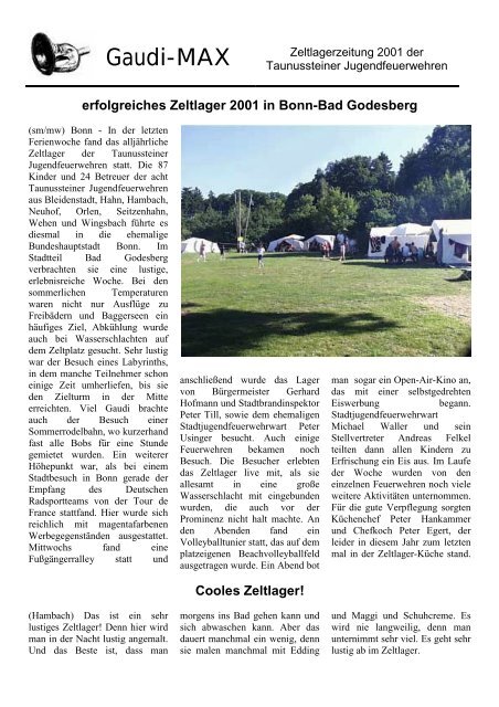 Speiseplan Zeltlager 2001 - Die Jugendfeuerwehren der Stadt ...
