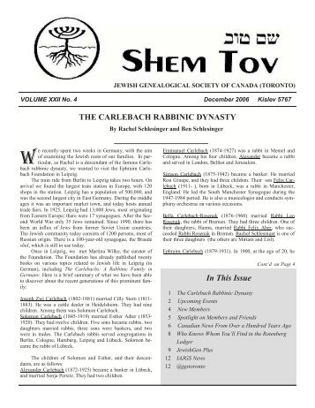 Shem Tov, Vol. XXII #4, 2006-12 - The Jewish Genealogical Society ...