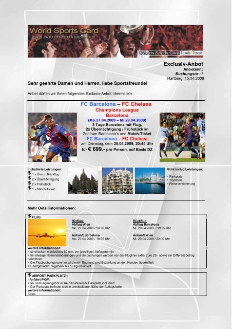 Exclusiv-Anbot FC Barcelona – FC Chelsea - World Sports Card
