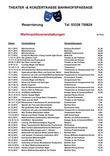 KONZERTKASSE BAHNHOFSPASSAGE Reservierung Tel. 03338