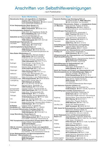 Liste der Anschriften von Selbsthilfevereinigungen - Diatra Verlag