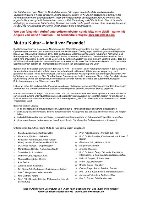 Mut Zu Kultur Inhalt Vor Fassade Koln Kann Auch Anders